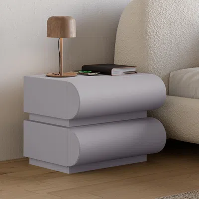 Homary Modern Light Gray Leather Smart Nightstand With Wireless Charger 2 Drawers Bedside Table With Usb & 
