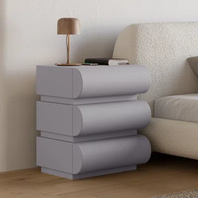 Homary Modern Light Gray Leather Smart Nightstand With Wireless Charger 3 Drawers Bedside Table With Usb &  In Blue