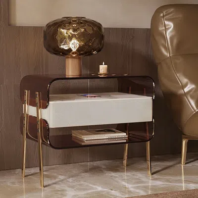 Homary Modern Lighted Brown Nightstand With Wireless Charging Station Acrylic Bedside Table