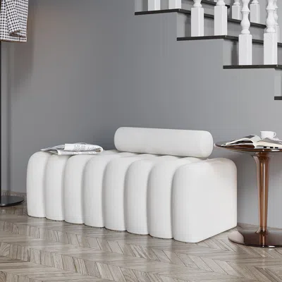 Homary Modern Line Tufted Bench Upholstered Bench With Round Back White (47.2'')