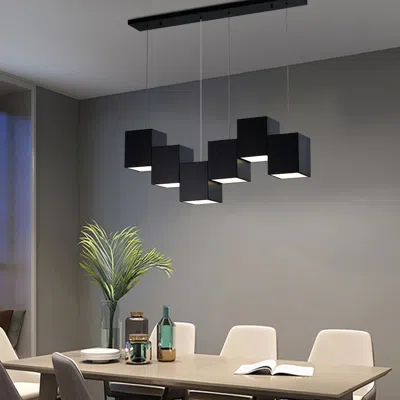 Homary Modern Linear Black Kitchen Island Light 6-light Square Pendant Light