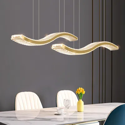 Homary Modern Luxury Double-s Wave Led Crystal Chandelier – Gold Finish, Remote Control, Adjustable Height,