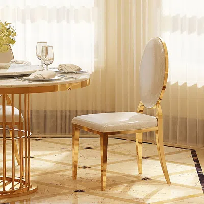 Homary Modern Luxury White Dining Chair Upholstered Side Chair Gold Stainless Steel Set Of 2