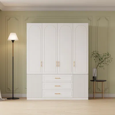 Homary Modern Luxury White Wide Armoire Clothes Cabinet With 3 Drawers & 6 Doors