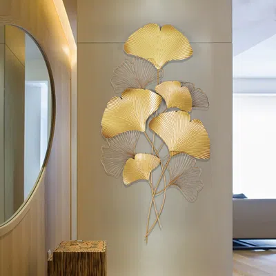 Homary Modern Metal Ginkgo Leaves Wall Decor Home Hanging Art In Gold