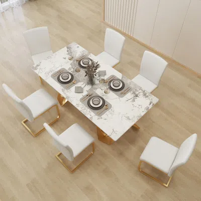 Homary Modern Minimalist Dining Chairs Pu Leather Upholstered White Dining Room Chairs 6-pieces