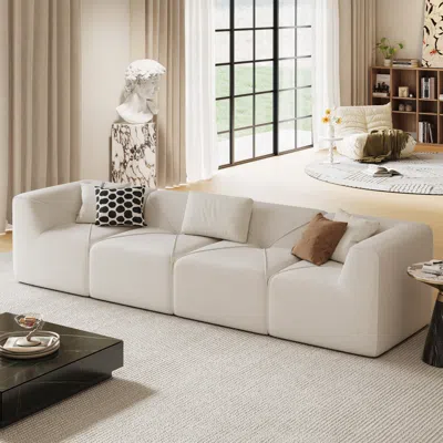 Homary Modern Modular Velvet White 128" Sectional Sofa In Neutral