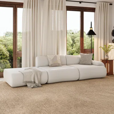 Homary Modern Modular Velvet White Sectional Couch 3-seater With Ottoman