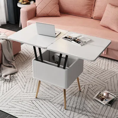 Homary Modern Multi-functional Coffee Table Extendable With Storage & Lift Top In White In Gray