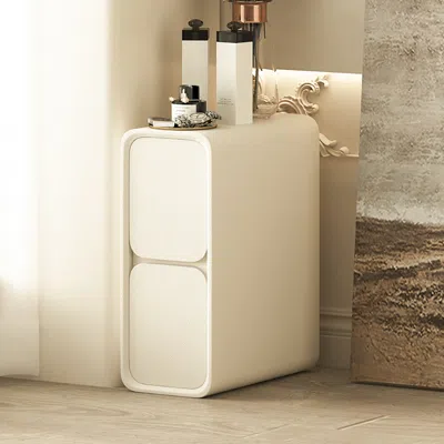Homary Modern Narrow Off-white Nightstand 2-drawer Small Bedside Table With Pu Leather