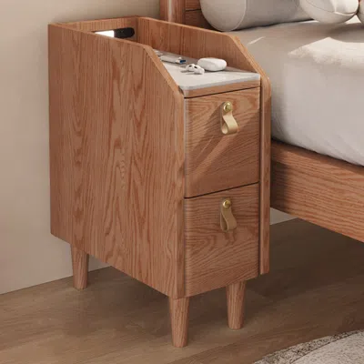 Homary Modern Narrow Smart Nightstand Cherry Bedside Table With Sensor Light & Usb Port In Brown