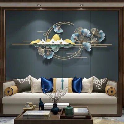 Homary Modern Natural Landscape Metal Wall Decor Multi-color Creative Ginkgo Leaves Home Art