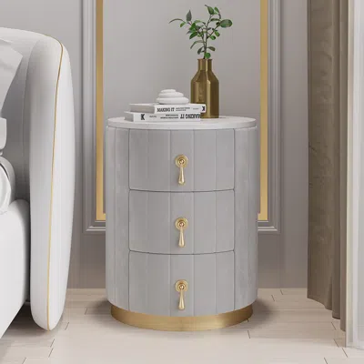 Homary Modern Nightstand Gray Round Nightstand With 3 Drawers Nightstand With Storage Set Of 2