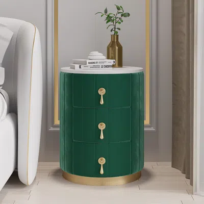 Homary Modern Nightstand Green Round Nightstand With 3 Drawers Nightstand With Storage