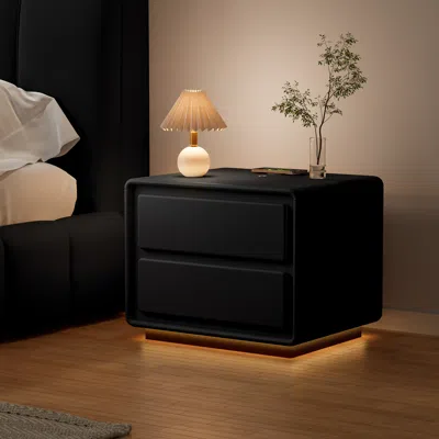 Homary Modern Nightstand  Off-white With 2-drawers And  Led And Usb Charging Function Set Of 2 In Black