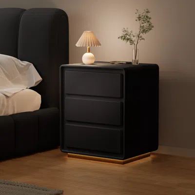 Homary Modern Nightstand  Off-white With 3-drawers And  Led And Usb Charging Function In Black