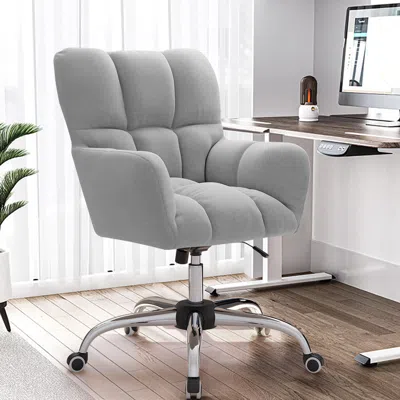 Homary Modern Office Chair Upholstered Cotton&linen Swivel Task Chair Height Adjustable In White