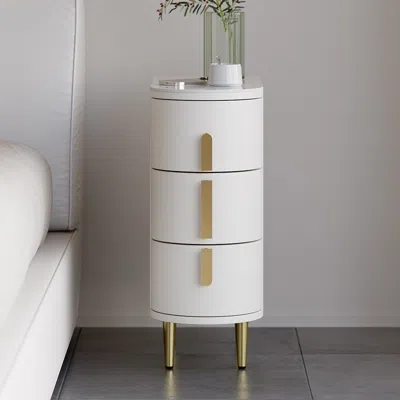 Homary Modern Off-white Narrow 3 Drawer Nightstand Set Of 2 Sintered Stone Top Bedside Table