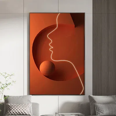 Homary Modern Orange Abstract People Wall Decor Person Print Art With Frame Living Room In Brown