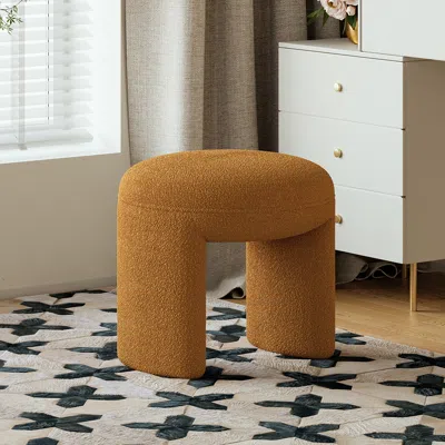 Homary Modern Orange Boucle Vanity Stool Backless Makeup Accent Chair In Brown