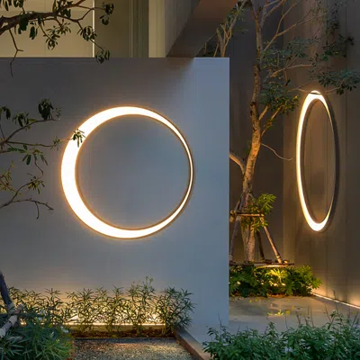 Homary Modern Outdoor Led Wall Sconces Round Gray Waterproof Garden Lighting In Gold