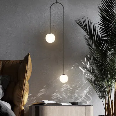 Homary Modern Pendant Light Glass Globe 2-light U-shaped In Black For Living Room And Bedroom In Yellow