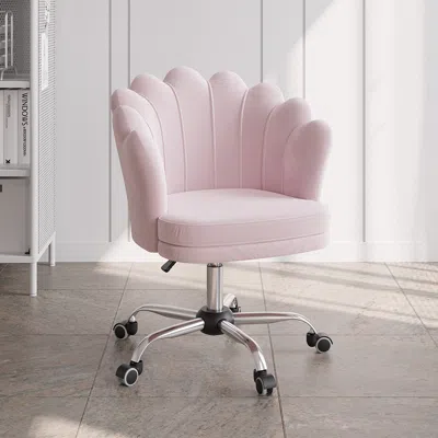 Homary Modern Pink Velvet Ergonomic Swivel Office Chair Height Adjustable With Wheels