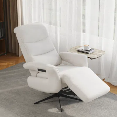 Homary Modern Power Recliner White Chenille Velvet Accent Chair With 360° Swivel