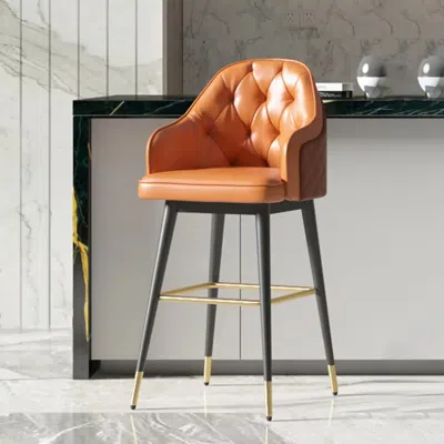 Homary Modern Pu Leather Bar Stool In Orange With Full Back & Arms