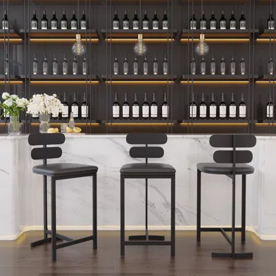 Homary Modern Pu Leather Black Counter Stools With Back Breakfast Kitchen Bar Stool