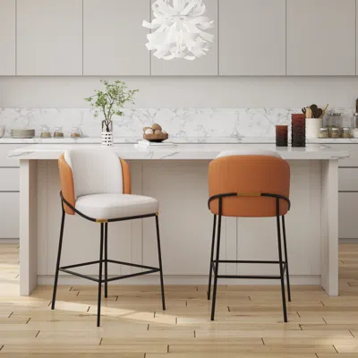 Homary Modern Pu Leather Breakfast Counter Stool Orange With Back & Footrest In Multi