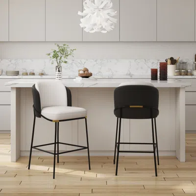 Homary Modern Pu Leather Counter Stool Black With Back & Footrest