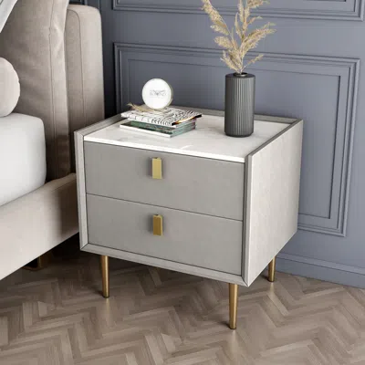 Homary Modern Pu Leather Nightstand With 2 Drawers Bedside Table In Light Gray In White