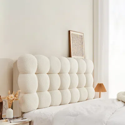 Homary Modern Queen Tufted Upholstered Boucle Headboard Pillow In White In Neutral
