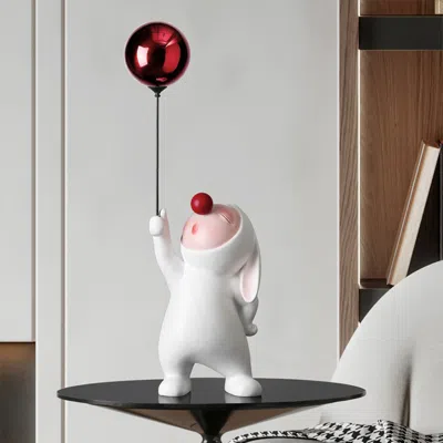 Homary Modern Resin Rabbit Balloon Decorative Object White & Red Home Desk Figurine Decor Art