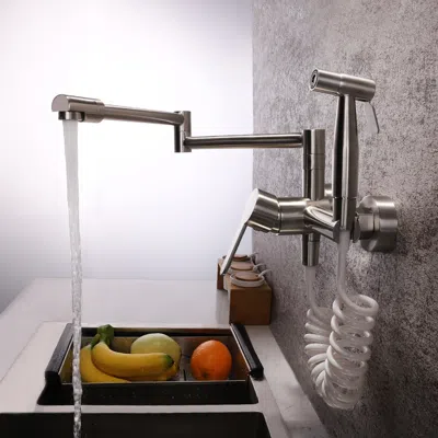 Homary Modern Retractable Wall-mounted Pot Filler Brushed Nickel Kitchen Faucet With Spray In Silver