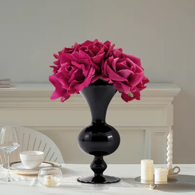 Homary Modern Rose Artificial Flowers Elegant Artificial Rose Bouquet In Black Vase
