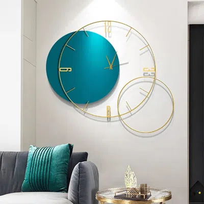 Homary Modern Round Oversized Wall Clock Home Decor Art In Green In Blue