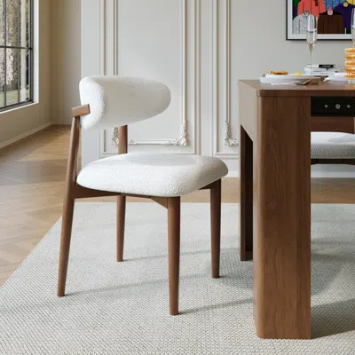 Homary Modern Rubber Wood Walnut Dining Chair With Boucle Upholstery In Brown