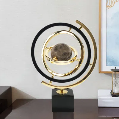 Homary Modern Sculpture Decor Abstract Art Decoration Metal Globe Ornament Living Room Decor With Rectangle In Gold