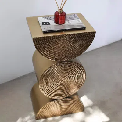 Homary Modern Side Tables Creative Gold Metal Small End Table Unique Shape Bedside Table In Brown