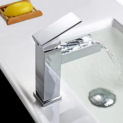 Homary Modern Single Handle One Hole Waterfall Bathroom Sink Faucet Solid Brass In Polished Chrome In Silver