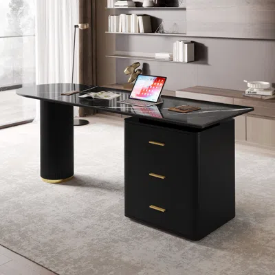 Homary Modern Sintered Stone Top Office Writing Desk With 3-drawer(71") In Black