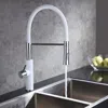 Homary Modern Sleek White & Chrome Pull-down Spray Kitchen Faucet Single Handle Solid Brass In White
