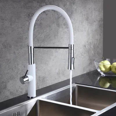 Homary Modern Sleek White & Chrome Pull-down Spray Kitchen Faucet Single Handle Solid Brass