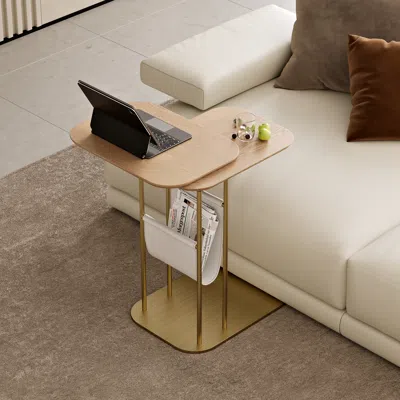 Homary Modern Small C Shaped Rotating Side Table Natural Wood Bedside Table With Storage End Tables In White