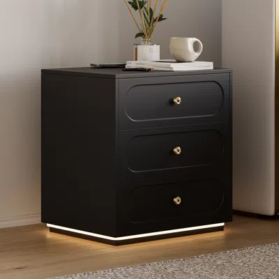 Homary Modern Smart Nightstand With Light 2 Drawer Bedside Table With Charging Station In Black