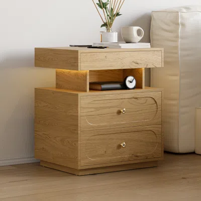 Homary Modern Smart Nightstand With Light 2 Drawer Bedside Table With Charging Station Set Of 2 In Brown