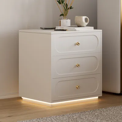 Homary Modern Smart Nightstand With Light 2 Drawer Bedside Table With Charging Station Set Of 2 In White