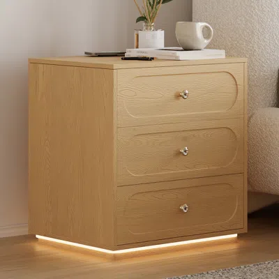 Homary Modern Smart Nightstand With Light 2 Drawer Bedside Table With Charging Station Set Of 2 In Brown